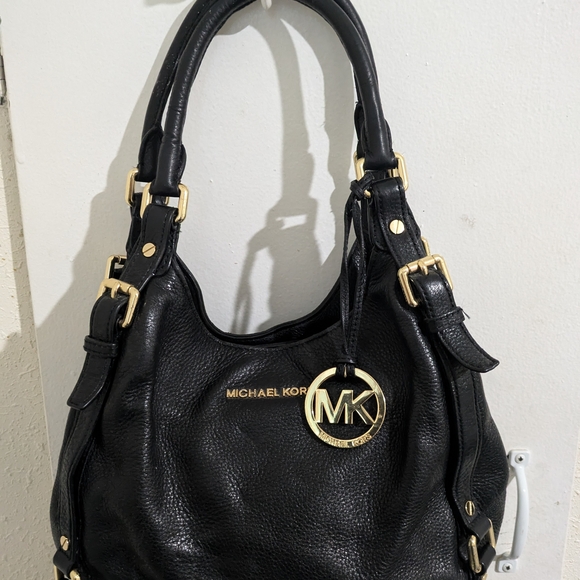 Michael Kors Black Leather Shoulder Bag with Gold Accents - Picture 2 of 14